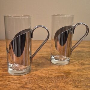 VINTAGE Danish Style Stainless Steel Caged Glass Hot Toddy Drinking Glasses